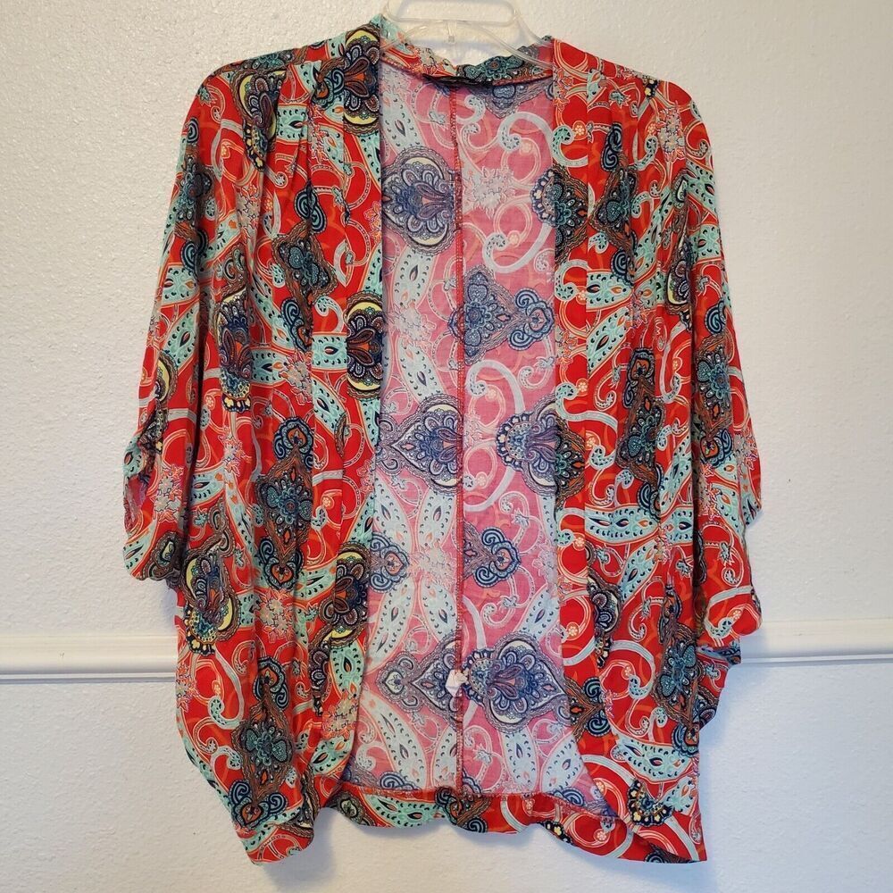 Honey Punch Boho‎ Open Cardigan Kimono Red Orange Women’s Size Small